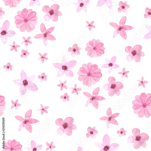 Seamless pattern with pink  anemones