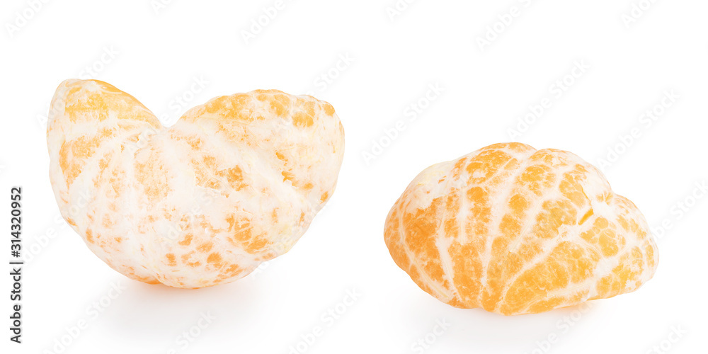 Fototapeta premium Whole peeled tangerine or mandarin citrus fruit isolated on white background with clipping path. Full depth of field.