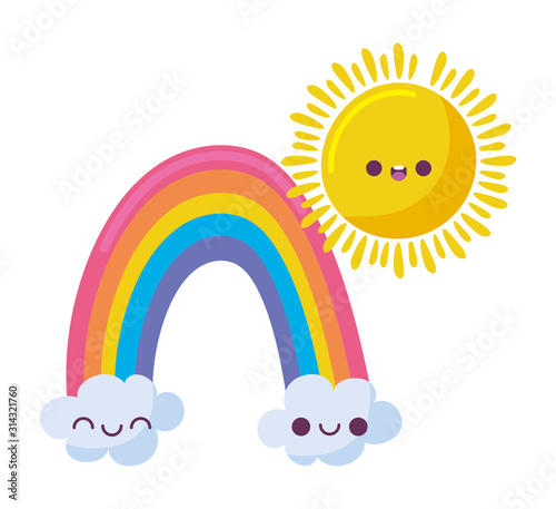 kawaii sun and rainbow cartoon vector design
