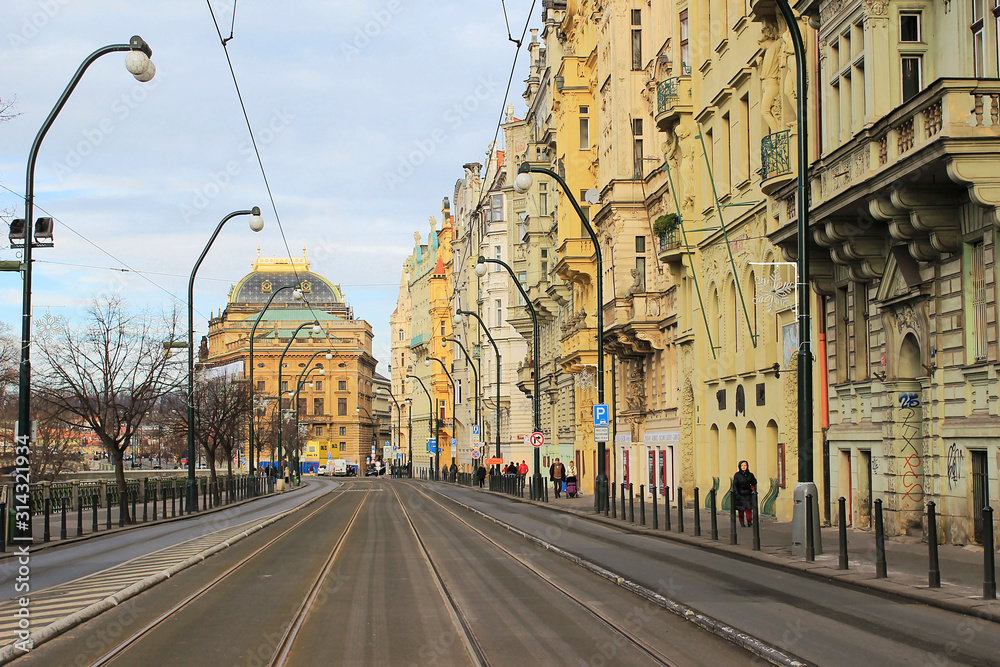 Fototapeta premium Prague. Masarykovo nábřeží street