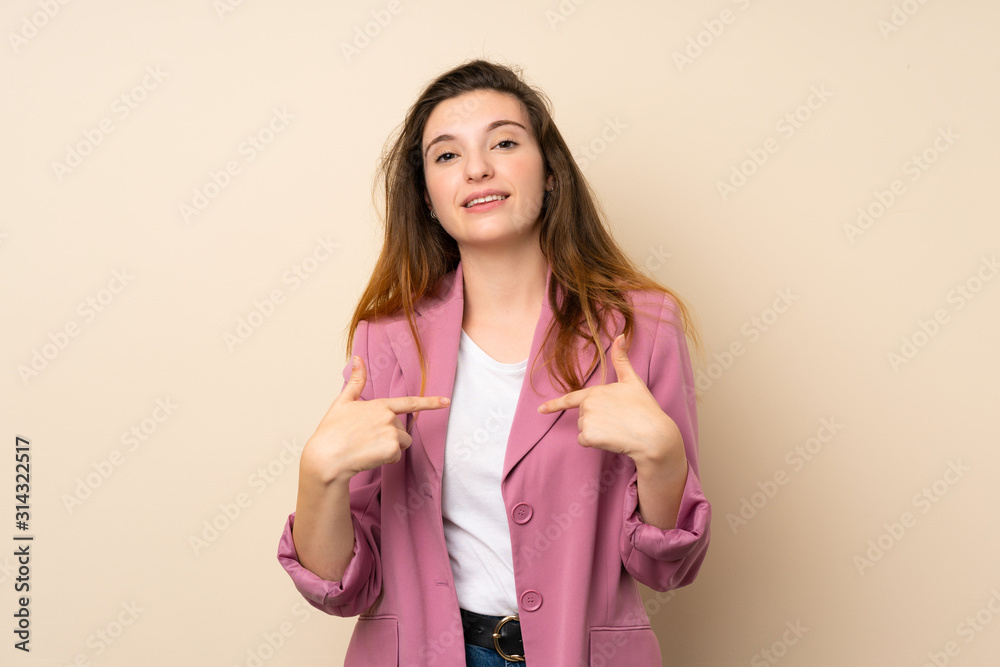 Young brunette girl with blazer over isolated background proud and self-satisfied Young brunette girl with blazer over isolated background proud and self-satisfied
