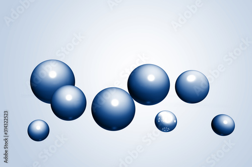 Decorative balls flying on abstract background on toning in classic blue color, creative design of 2020