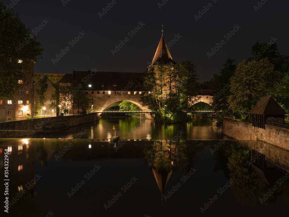 view of bridge in Nuremberg at night