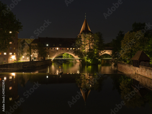view of bridge in Nuremberg at night
