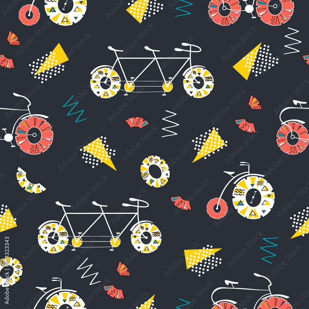 seamless pattern with bicycle and pineapple