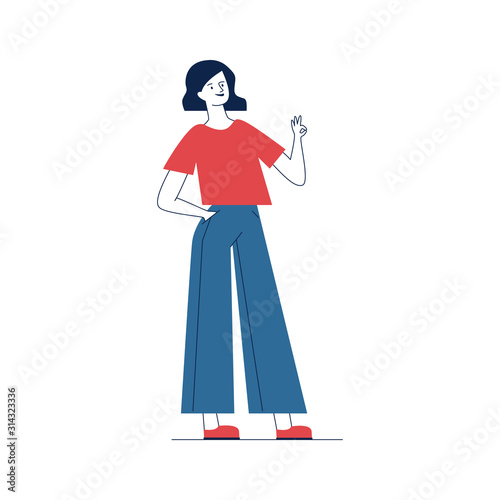 Cartoon woman showing OK gesture
