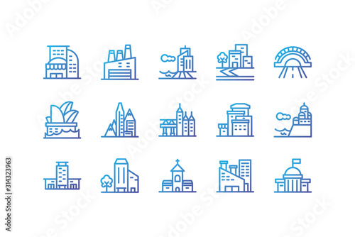 Isolated city buildings icon set vector design