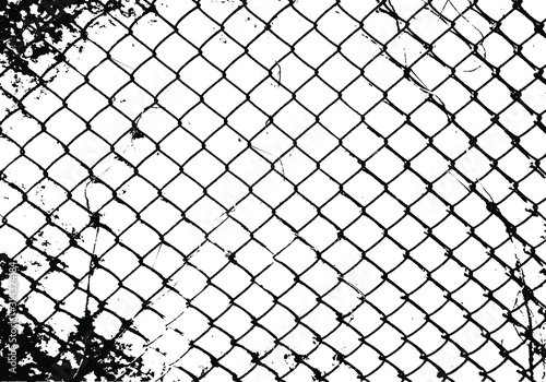 Realistic segment of a metal mesh fence. Chain link fence texture. Distressed Backdrop Vector Illustration. Isolated on white background. EPS 10.