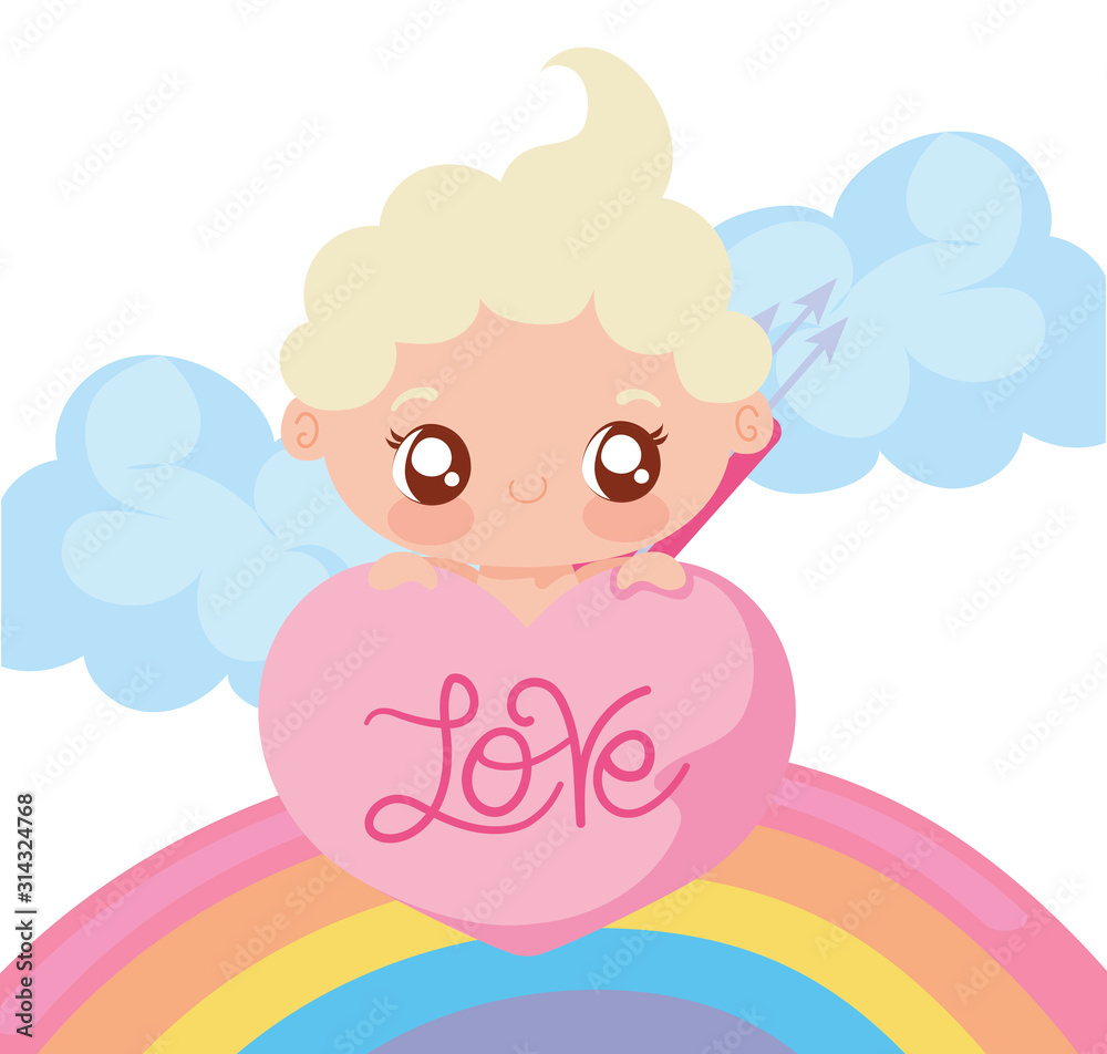Baby cupid cartoon and rainbow vector design