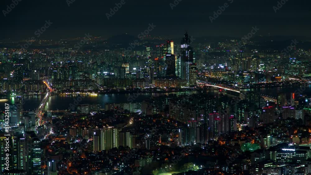 Aerial Illuminated at Seoul Night, South Korea timelapse Cityscape Aerial Illuminated at Seoul Night, South Korea timelapse Cityscape