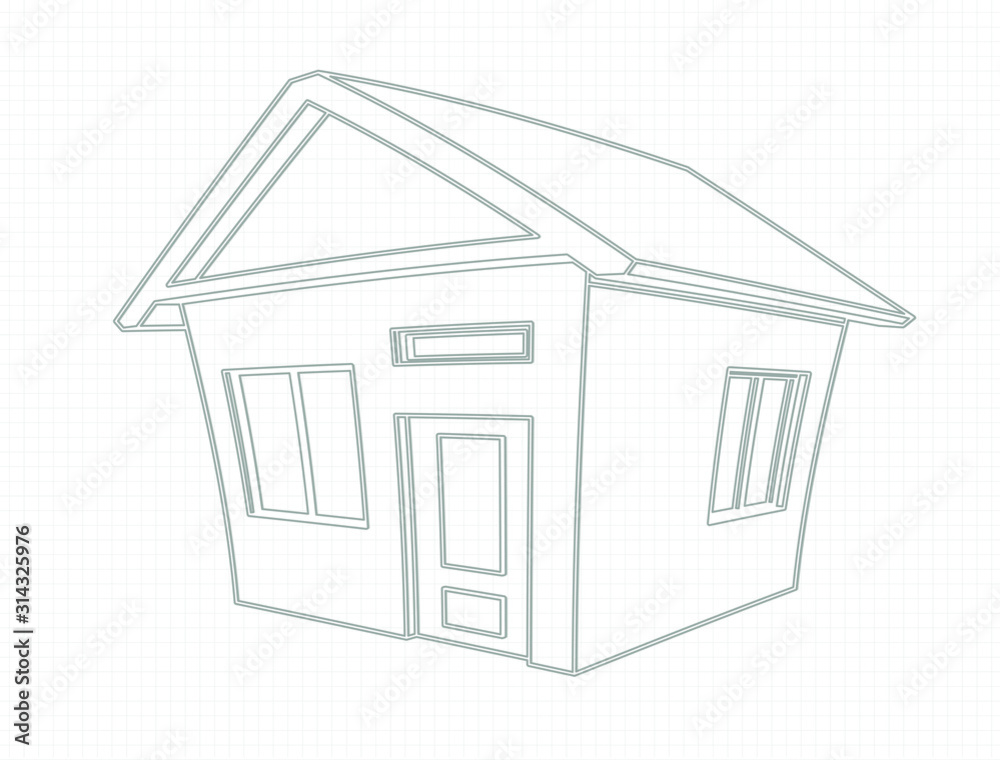 Warped house, wide roof, on a light background Warped house, wide roof, on a light background