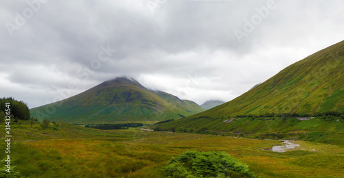Panoramic pictrue of the Scottish highlands near Bridge of Orchy