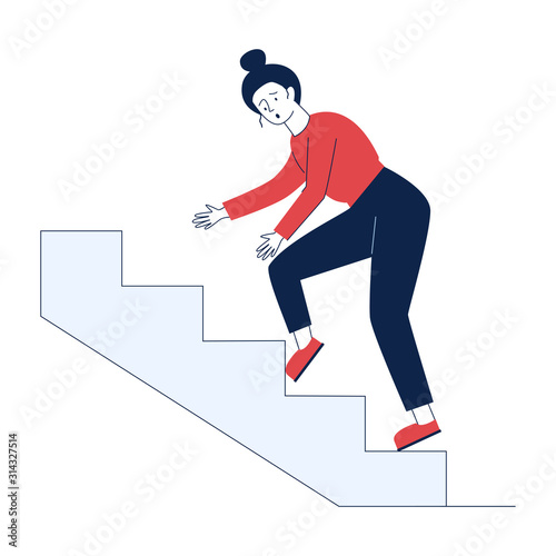 Clumsy woman stumbling over step