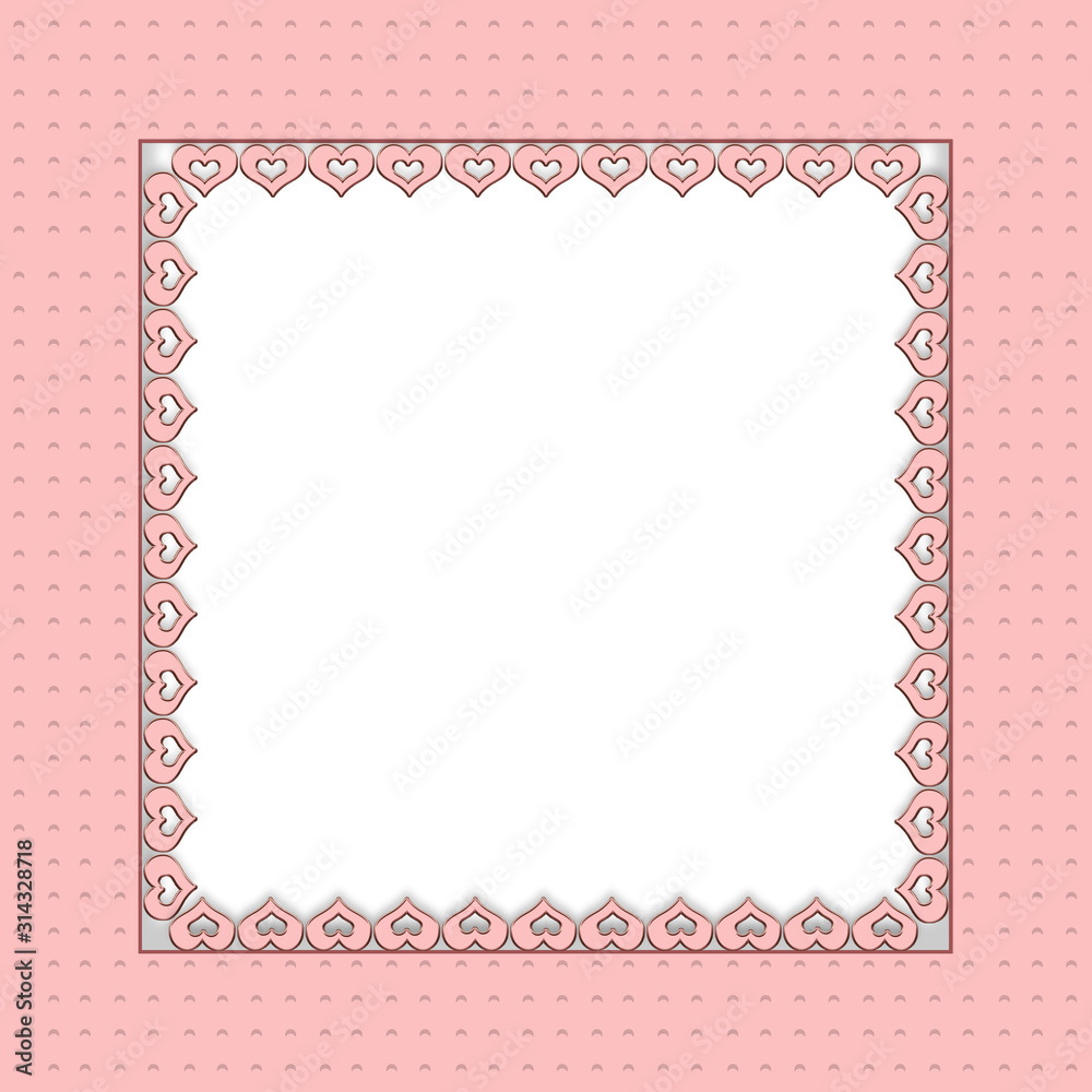 Soft, feminine, delicatate background illustration in pink with cut-out dainty hearts. White Text area in center of image. Valentine's Day Image or anything romantic in nature. Soft, feminine, delicatate background illustration in pink with cut-out dainty hearts. White Text area in center of image. Valentine's Day Image or anything romantic in nature.