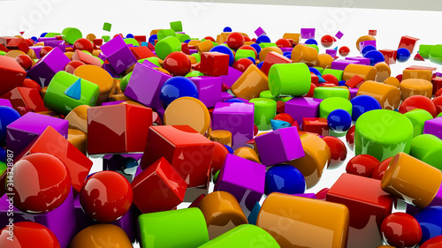 multi-colored simple three-dimensional figures on a white background. 3d render illustration