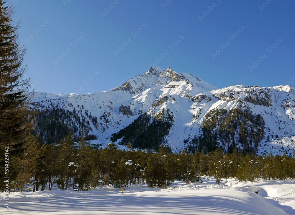luminosa immagine montana della Val Venosta in Italia in una giornata limpida