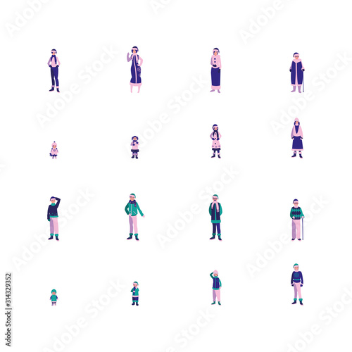 Isolated people avatars set with winter cloth vector design