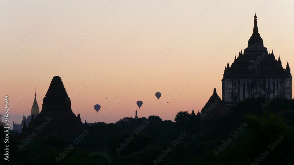 beautiful sunrise over Bagan plain, Myanmar, Asia