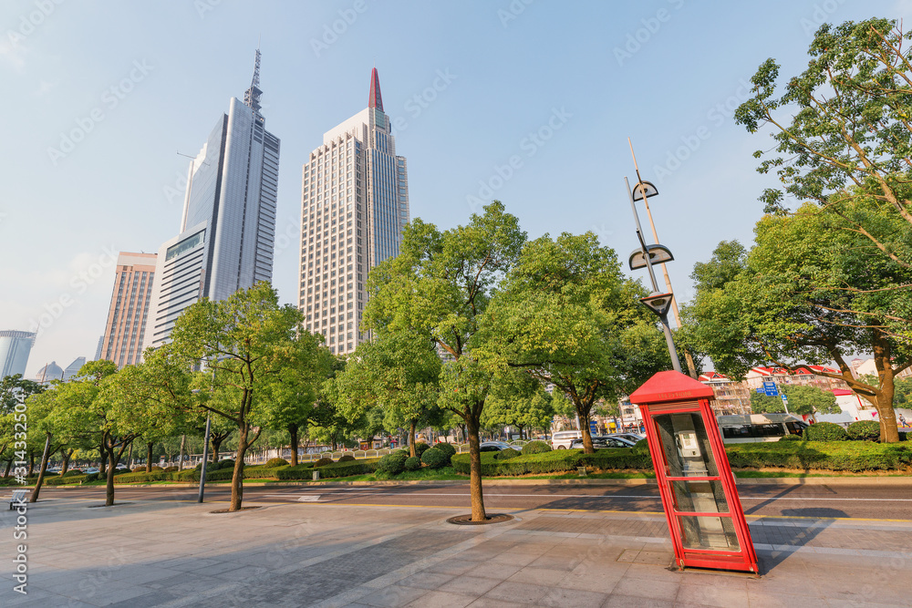 Fototapeta premium Streets view of the business city center in the morning. Shanghai.