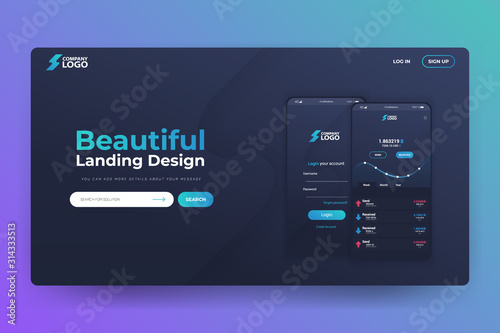Bitcoin App Website Landing Page Vector Template Design
