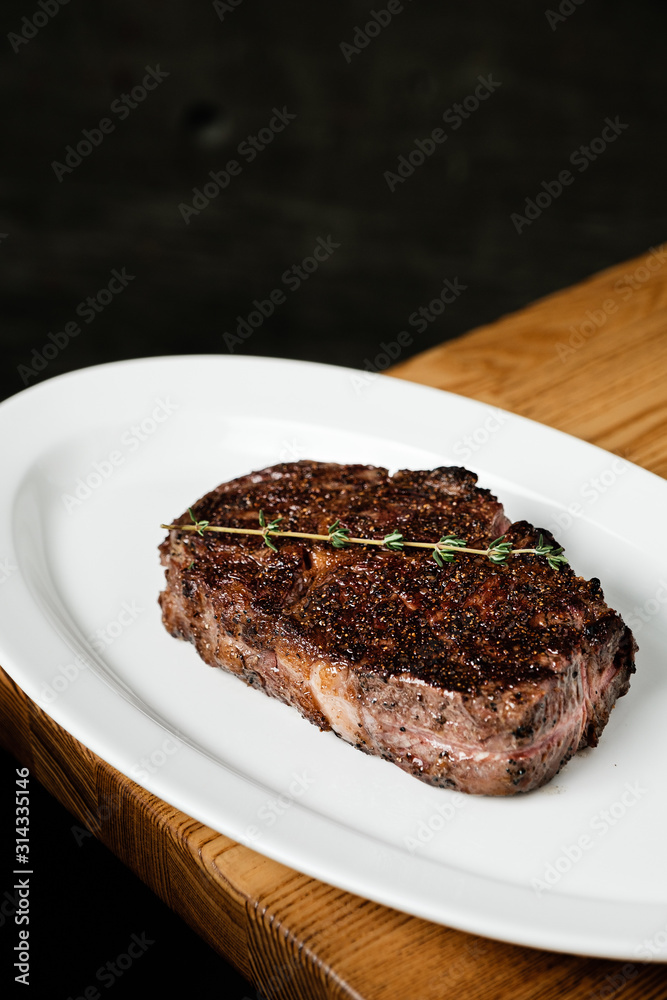  Cooked steak on a plate