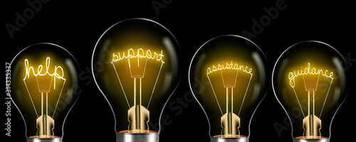 support services concept. support word in the bulb and bright