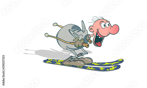 funny male skier is skiing. Vector illustration with white background.