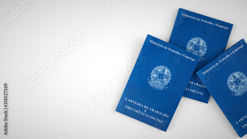 Brazilian work document and social security document on white background. 3D Rendering.