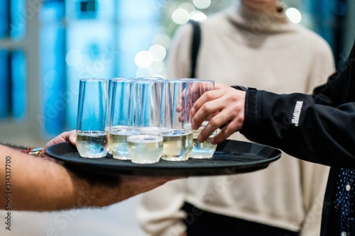 Photography Glasses of champagne on a tray