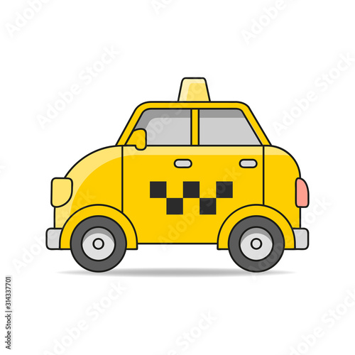 Taxi Car. Vector Flat Illustration Isolated On White Background. Hand Drawn Design Element For Label And Poster