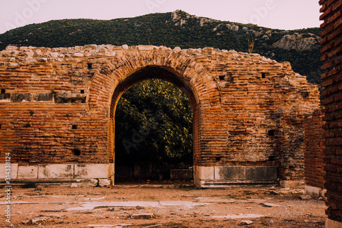 Antique city.Church of the Virgin in Ephesus.Ruins of an ancient city in Turkey. Archaeological site, expedition.Remains of an ancient Greek city in the mountains. Byzantine architecture.Stone walls photo