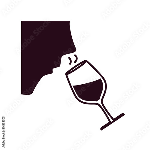 glass cup with wine taster block line style icon