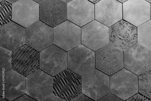 Hexagon wall with a complex form, wall tiles, background made of shapes