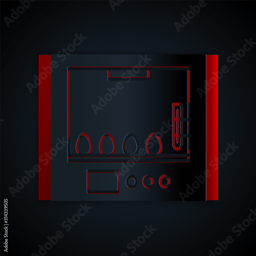Paper cut Incubator for eggs icon isolated on black background. Paper art style. Vector Illustration