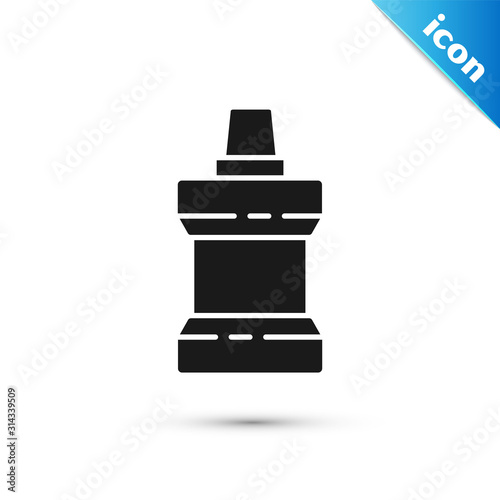 Black Mouthwash plastic bottle icon isolated on white background. Liquid for rinsing mouth. Oralcare equipment. Vector Illustration