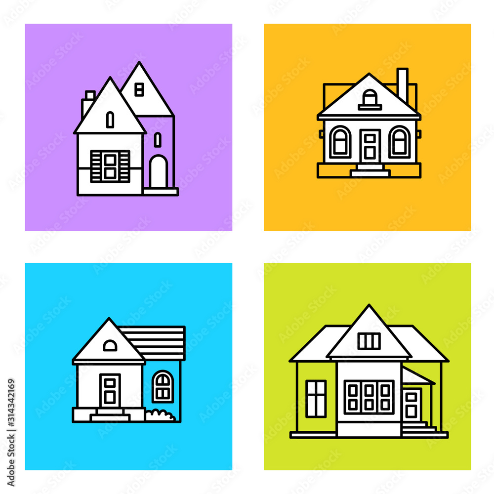 Vector set of illustration of beautiful building on color background.