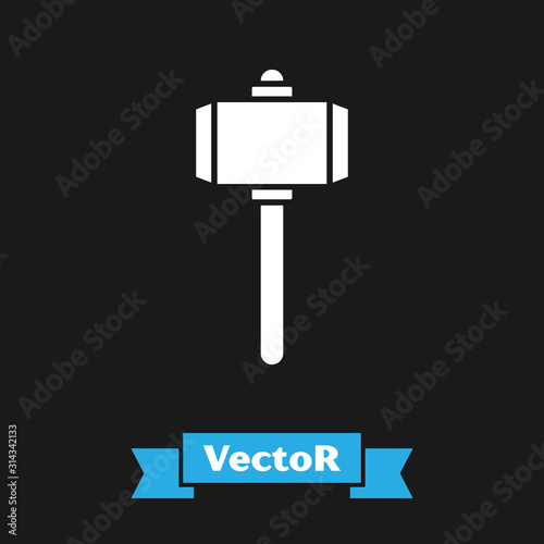 White Battle hammer icon isolated on black background. Vector Illustration
