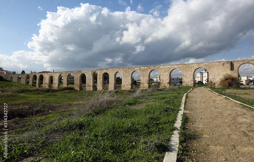 Ancient Roman aqueduct in Larnaca, Cyprus, posterization