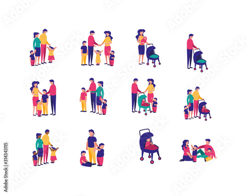Set of mothers fathers and kids vector design