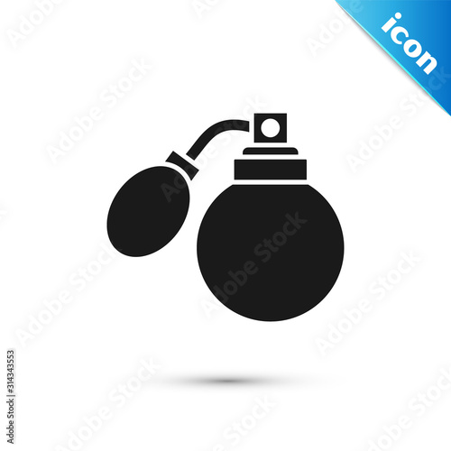 Black Aftershave bottle with atomizer icon isolated on white background. Cologne spray icon. Male perfume bottle. Vector Illustration