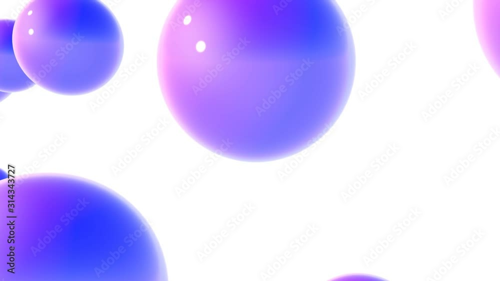 purple three-dimensional spheres fly slowly on a white background. Abstract animated background. 3d render