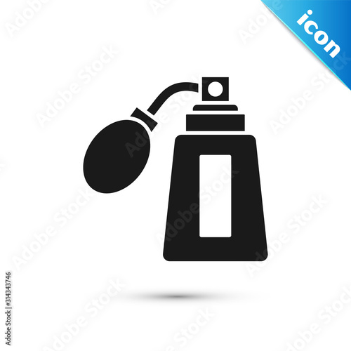 Black Aftershave bottle with atomizer icon isolated on white background. Cologne spray icon. Male perfume bottle. Vector Illustration