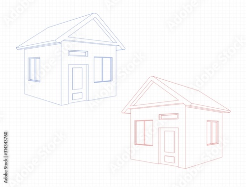 Drawing two houses, red and blue