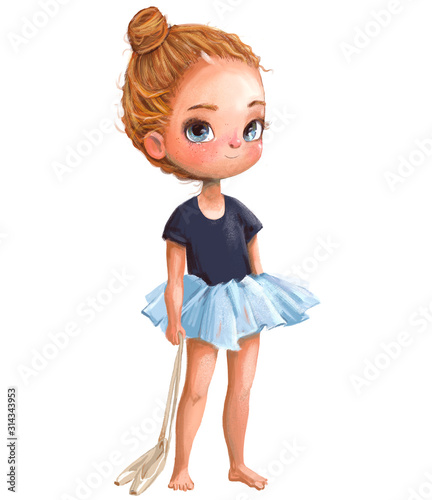 cartoon little ballerina with curly red hairs