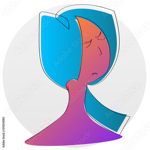 Bright symbolic minimalist illustration showing an anxious or sad and tired woman