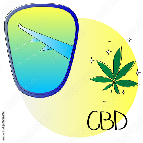 Bright symbolic minimalist illustration showing the use of CBD Cannabinoid while flying