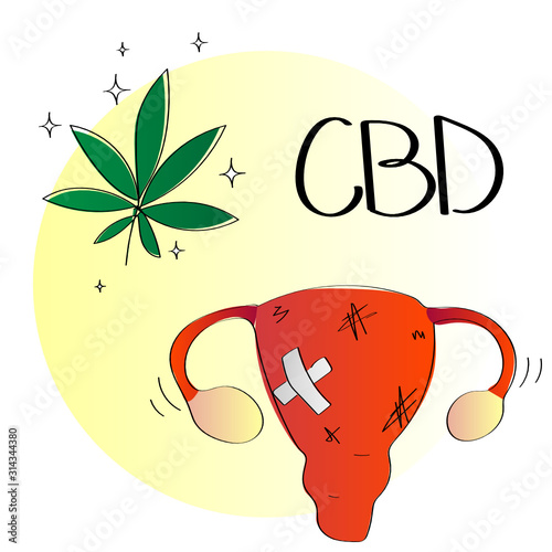 Bright symbolic minimalist illustration showing the use of CBD Cannabinoid for gynecological health and wellbeing
