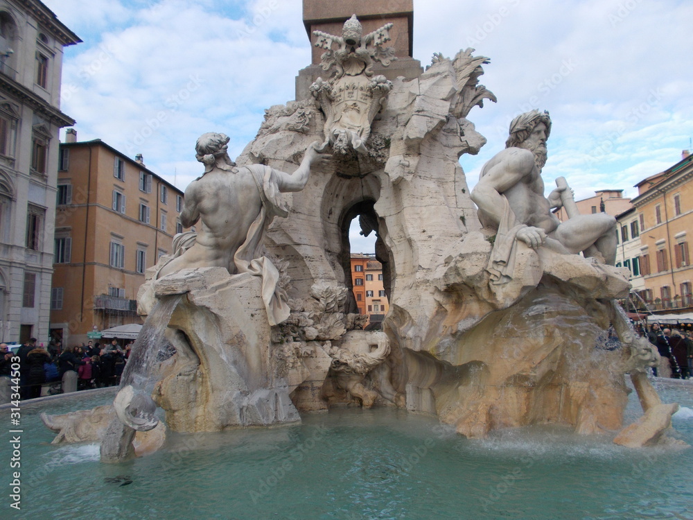 Fontana Quattro Fiumi. Gian Lorenzo Bernini. Piazza Navona, Roma.	