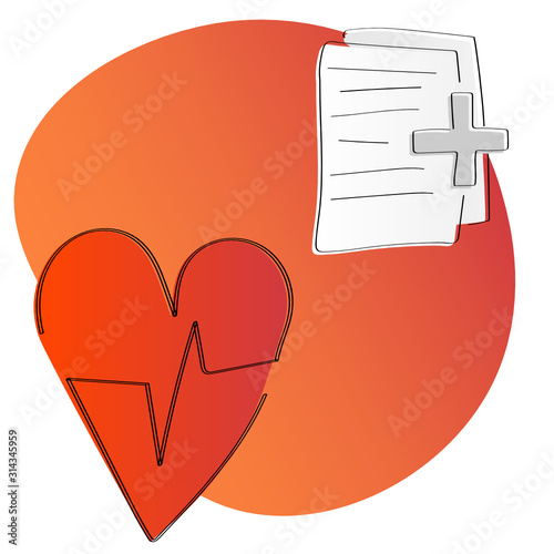 Symbolic illustration showing medical paperwork required to assess the state of one's heart