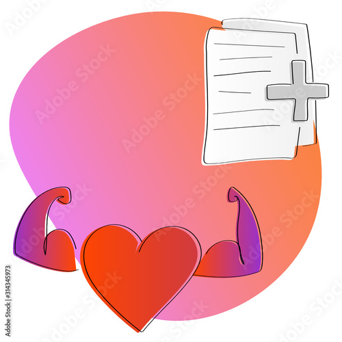 Symbolic illustration showing medical paperwork required to assess the state of one's heart